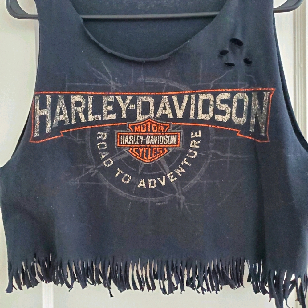 Harley Davidson crop top fringe slash tank top